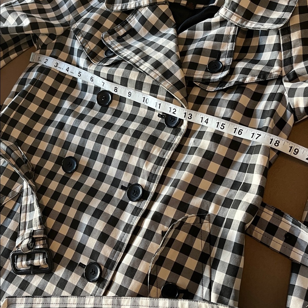 COACH Checkered Gingham Black & Ivory Mid Length Rain / Trench Coat - 6 - Picture 7 of 14
